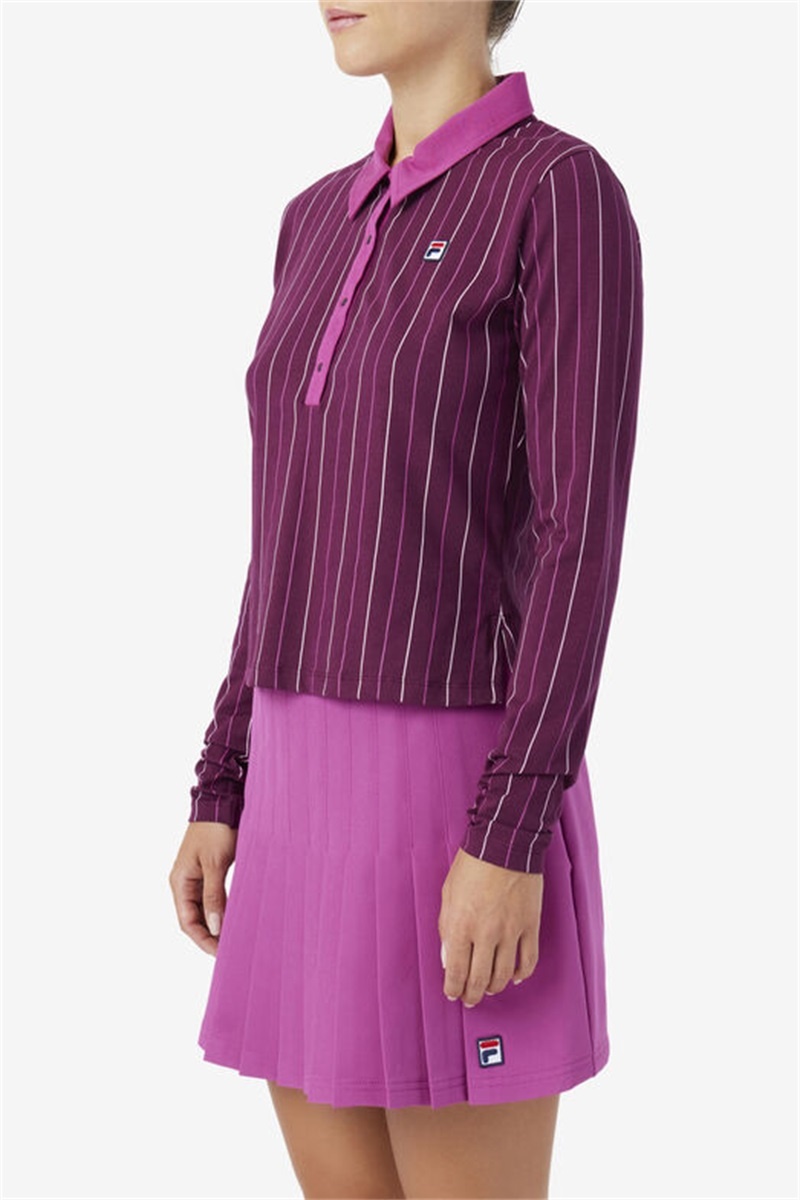 Purple Burgundy / Dark Red Women's Fila Jada Long Sleeve Polo Shirts | Saudi Arabia-697835