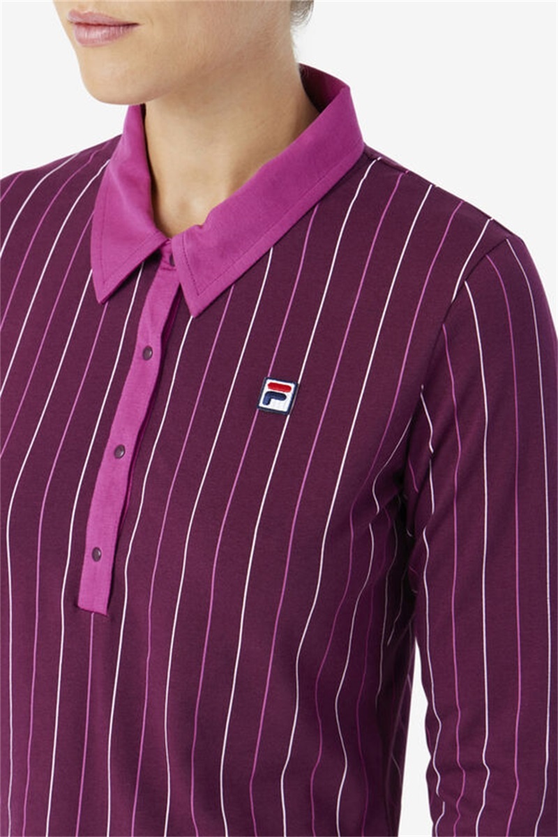 Purple Burgundy / Dark Red Women's Fila Jada Long Sleeve Polo Shirts | Saudi Arabia-697835