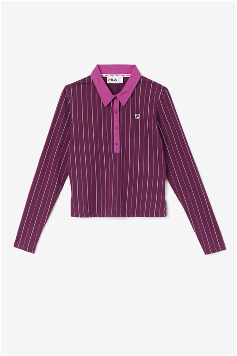 Purple Burgundy / Dark Red Women\'s Fila Jada Long Sleeve Polo Shirts | Saudi Arabia-697835