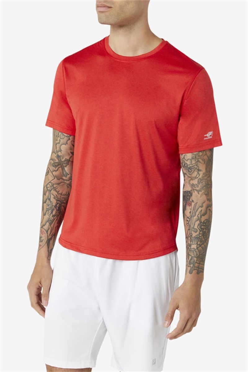 Red Men's Fila Pickleball Scallop Hem Crew Shirts | Saudi Arabia-724638