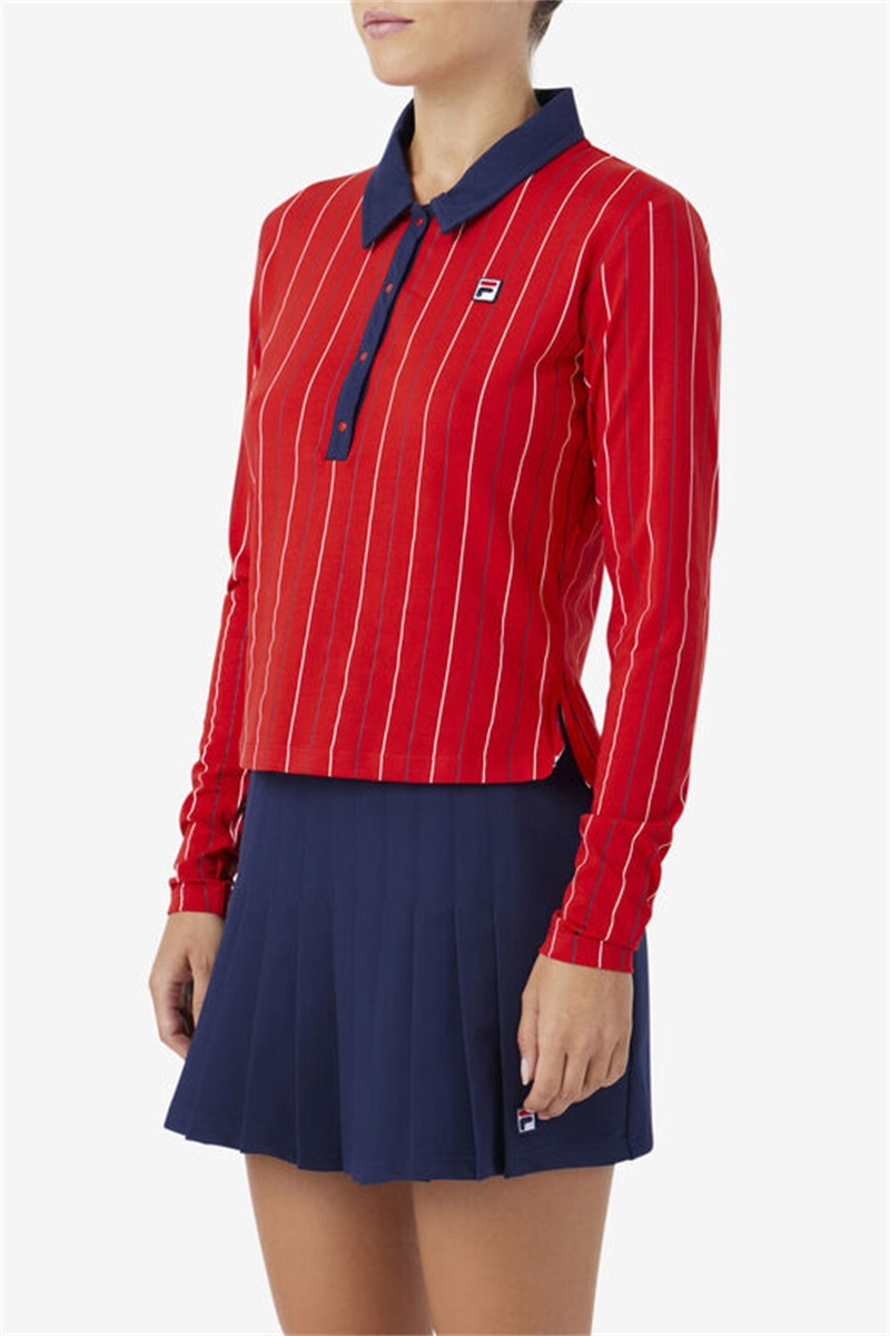 Red Women's Fila Jada Long Sleeve Polo Shirts | Saudi Arabia-087346