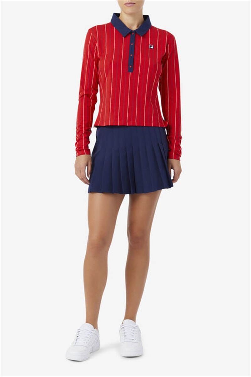 Red Women's Fila Jada Long Sleeve Polo Shirts | Saudi Arabia-087346