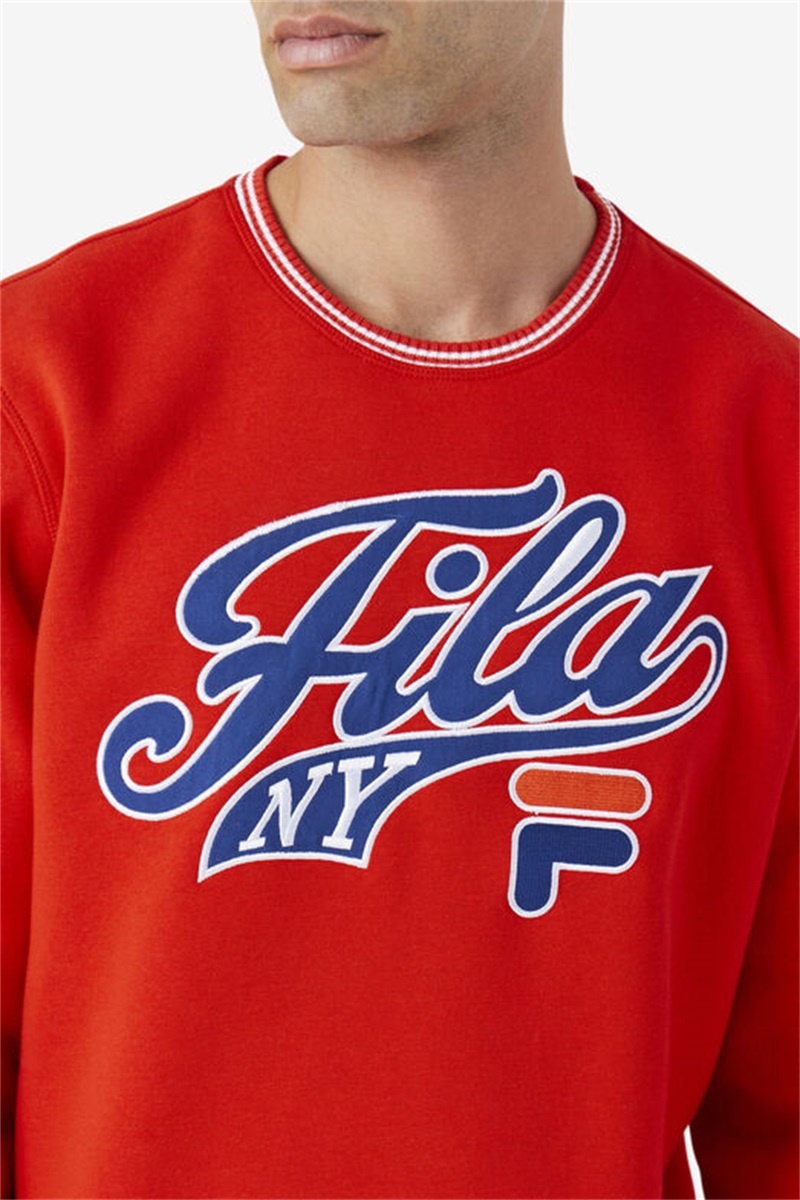 Red / Blue / White Men's Fila Taylor Crewneck Sweatshirts | Saudi Arabia-681329