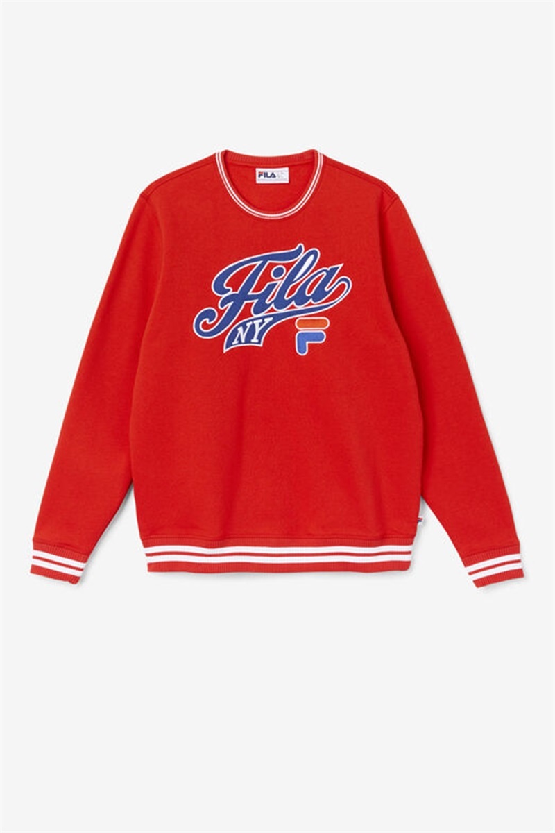 Red / Blue / White Men\'s Fila Taylor Crewneck Sweatshirts | Saudi Arabia-681329