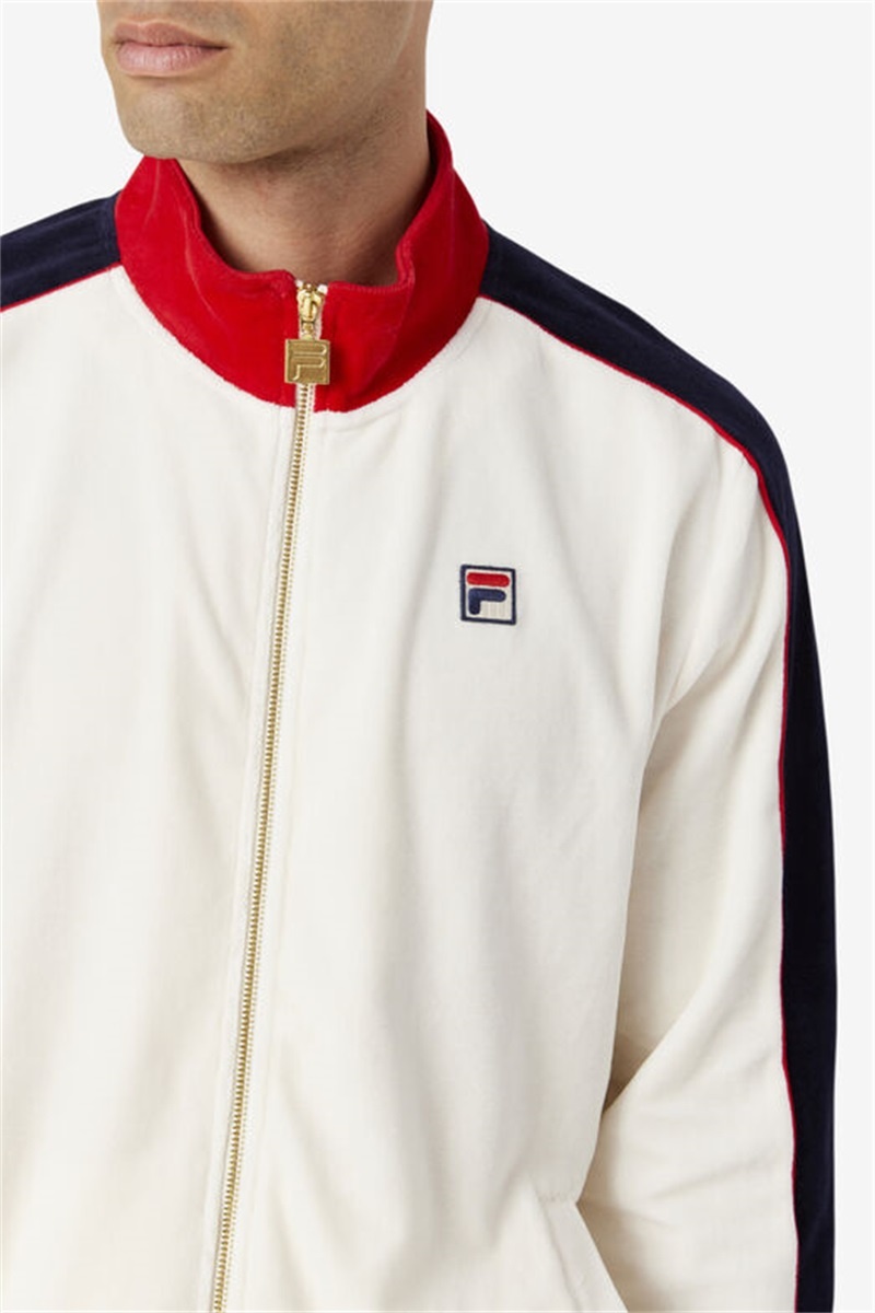 Red / Navy Men's Fila Cima Velour Jackets | Saudi Arabia-892651