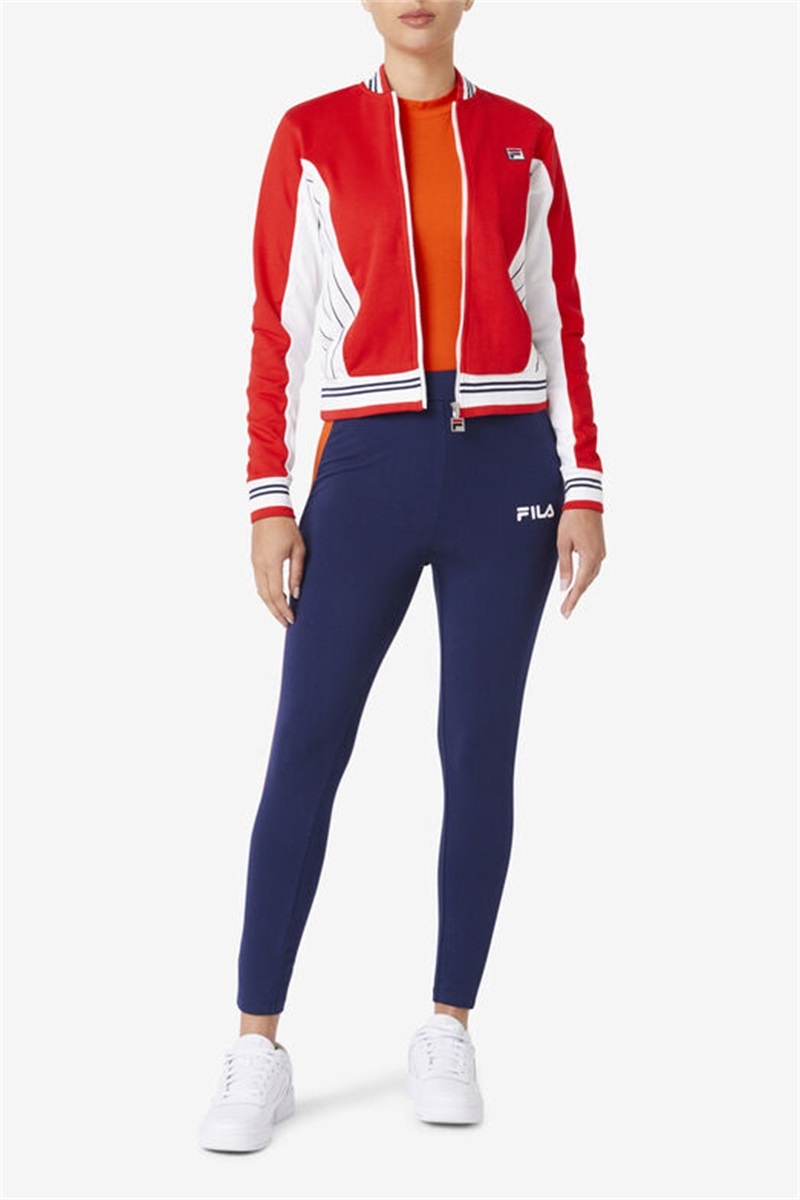 Red / White / Navy Women's Fila Settanta Ii Jackets | Saudi Arabia-416573