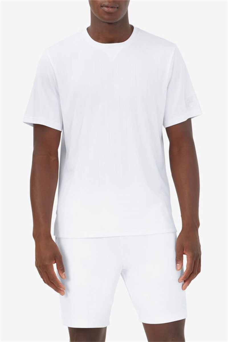 White Men's Fila White Line V-Notch Crew Shirts | Saudi Arabia-769053