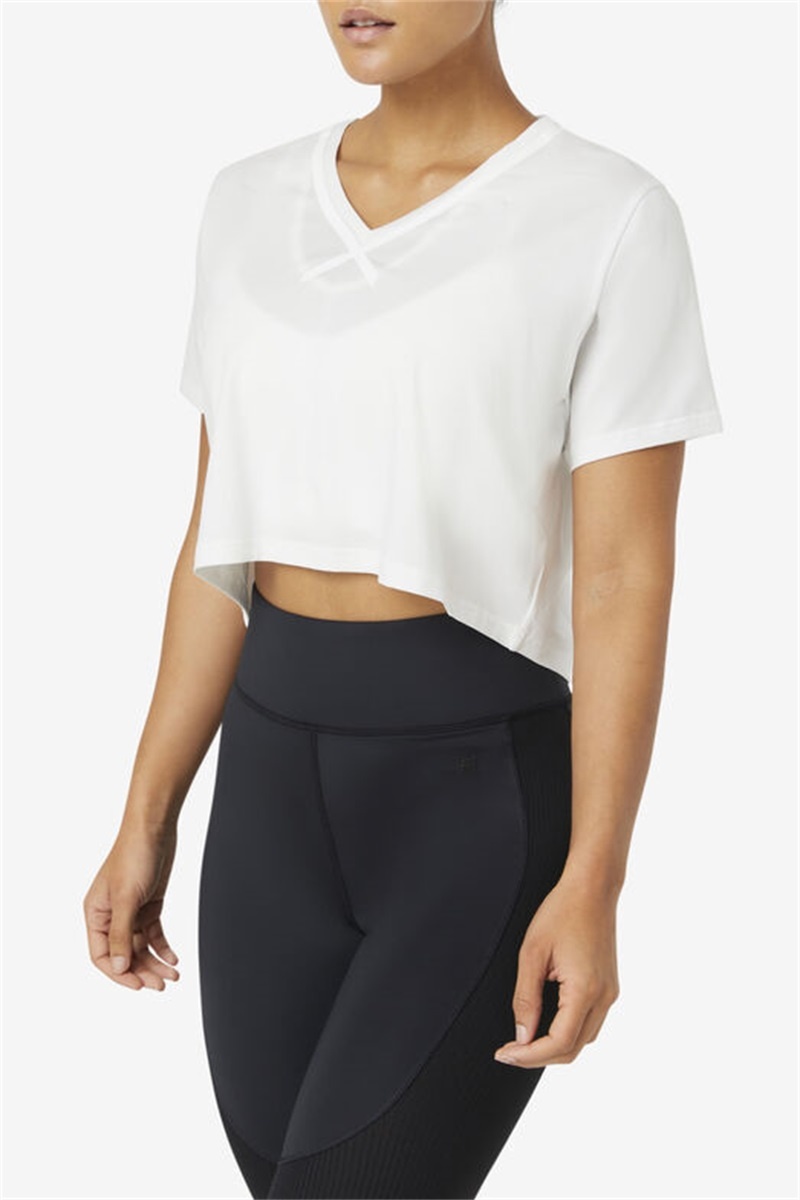 White Women's Fila Fi-Lux High-Low Crop Tops | Saudi Arabia-648521