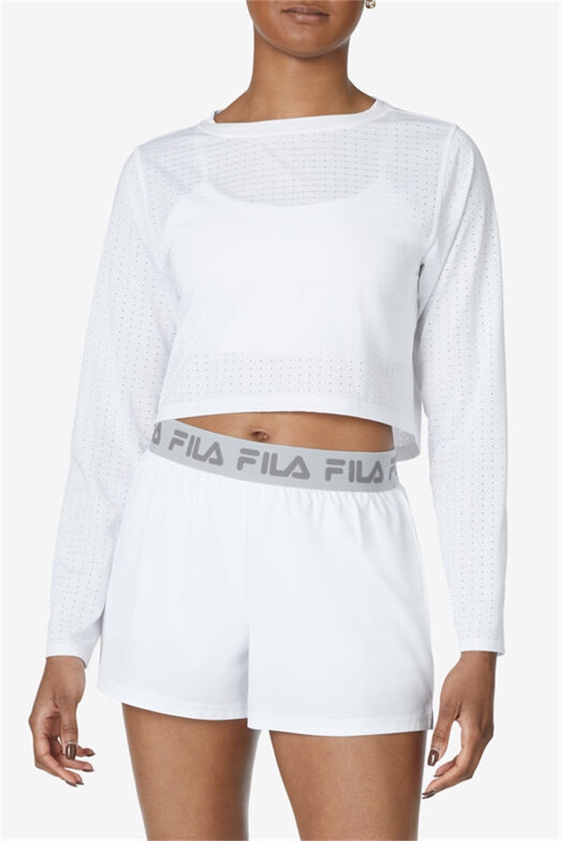 White Women's Fila Fi-Lux Vented Crop Tops | Saudi Arabia-487095