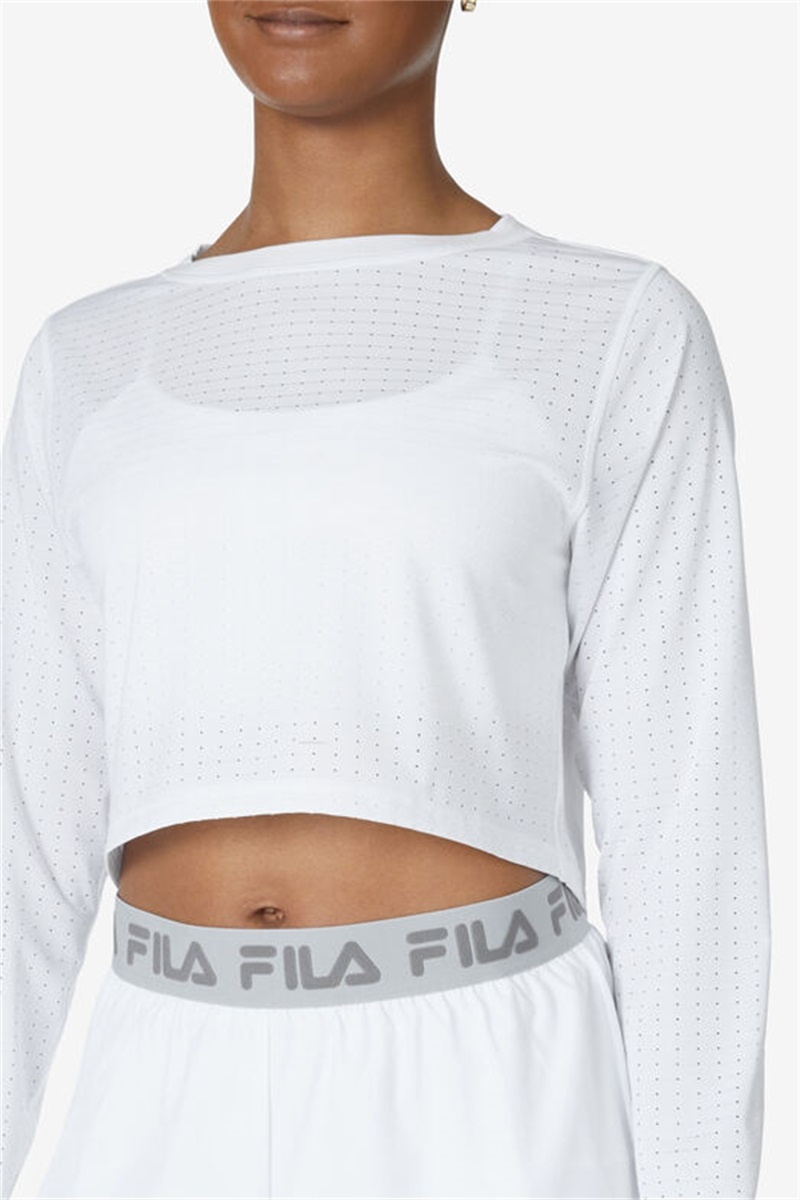 White Women's Fila Fi-Lux Vented Crop Tops | Saudi Arabia-487095