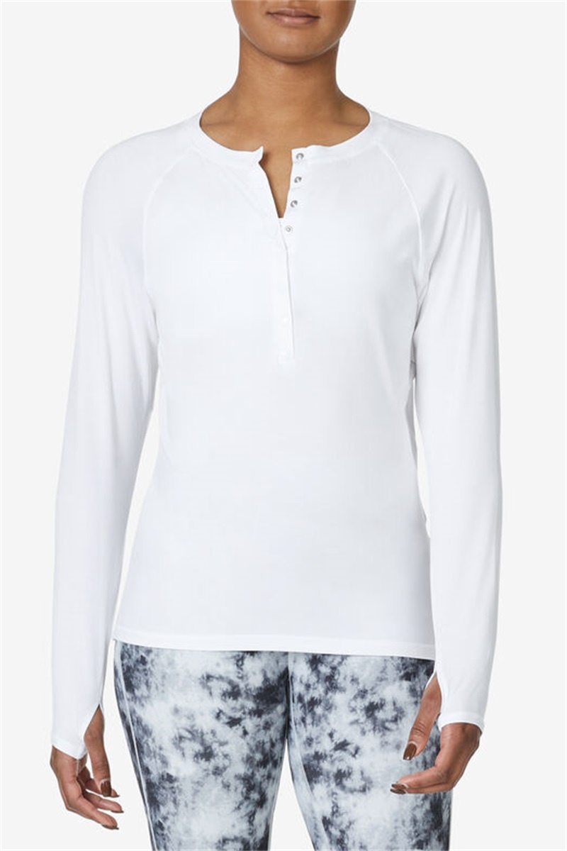 White Women's Fila Fi-Lux Vls Henley Tops | Saudi Arabia-762531