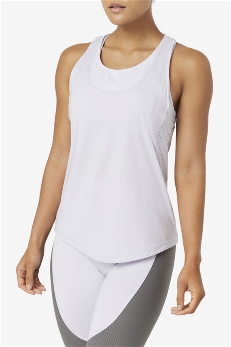 White Women's Fila Uplift Textured Racerback Tank Top | Saudi Arabia-724901