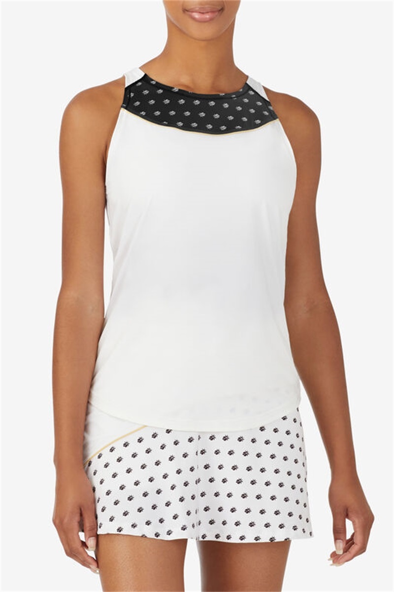 White / Black Women's Fila Wild Card Full Coverage Tanks | Saudi Arabia-903561