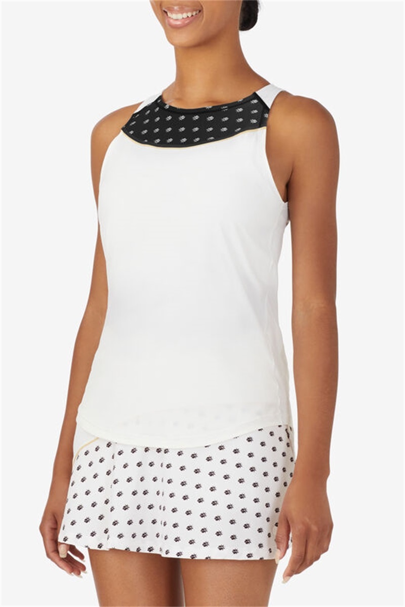 White / Black Women's Fila Wild Card Full Coverage Tanks | Saudi Arabia-903561