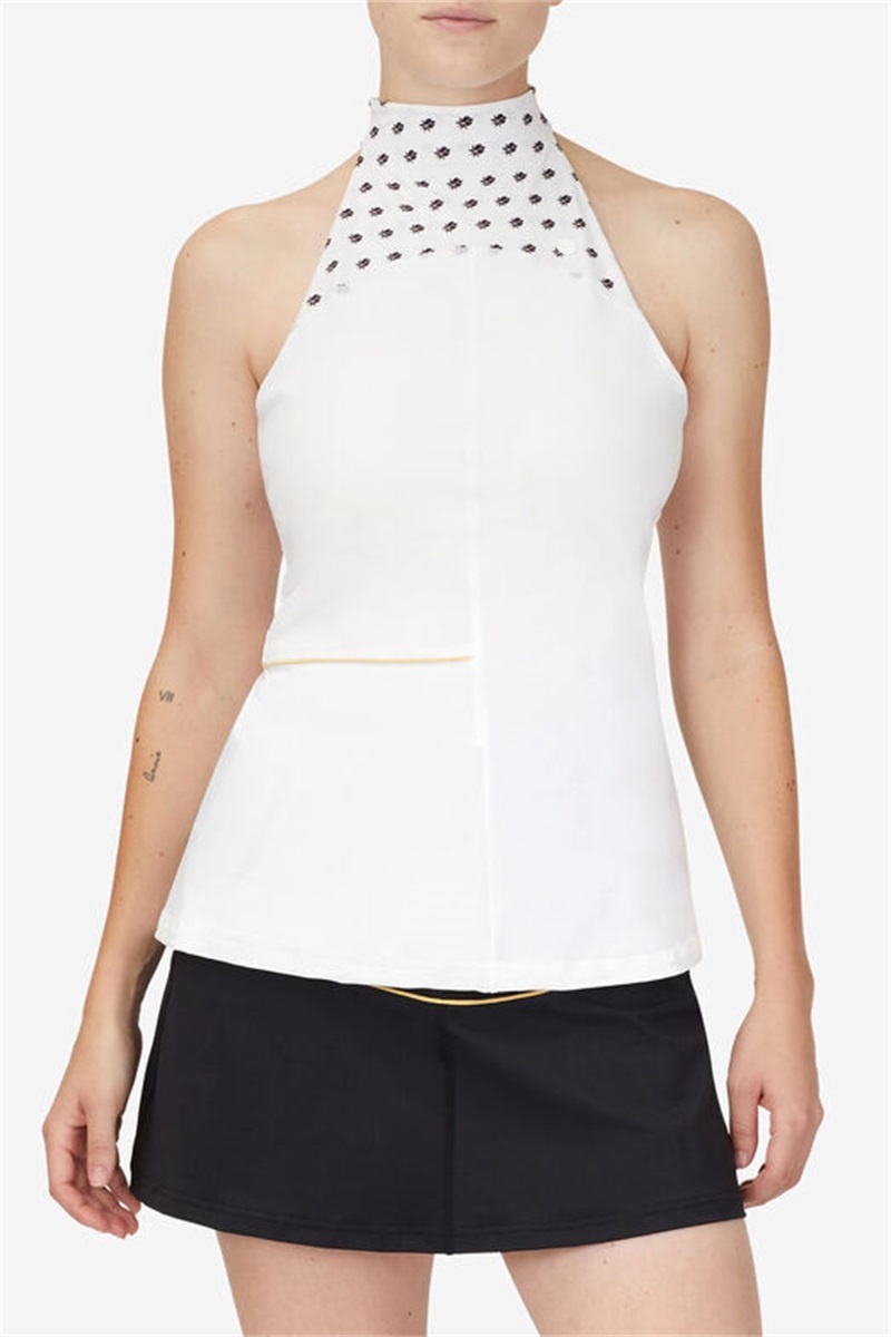 White / Black Women's Fila Wild Card High Neck Racerback Tanks | Saudi Arabia-042579