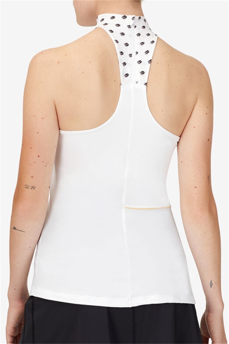 White / Black Women's Fila Wild Card High Neck Racerback Tanks | Saudi Arabia-042579