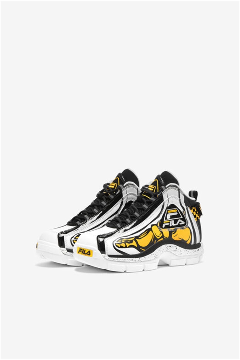 White / Black / Lemon Kids' Fila Grant Hill 2 Racing Shoes | Saudi Arabia-609374