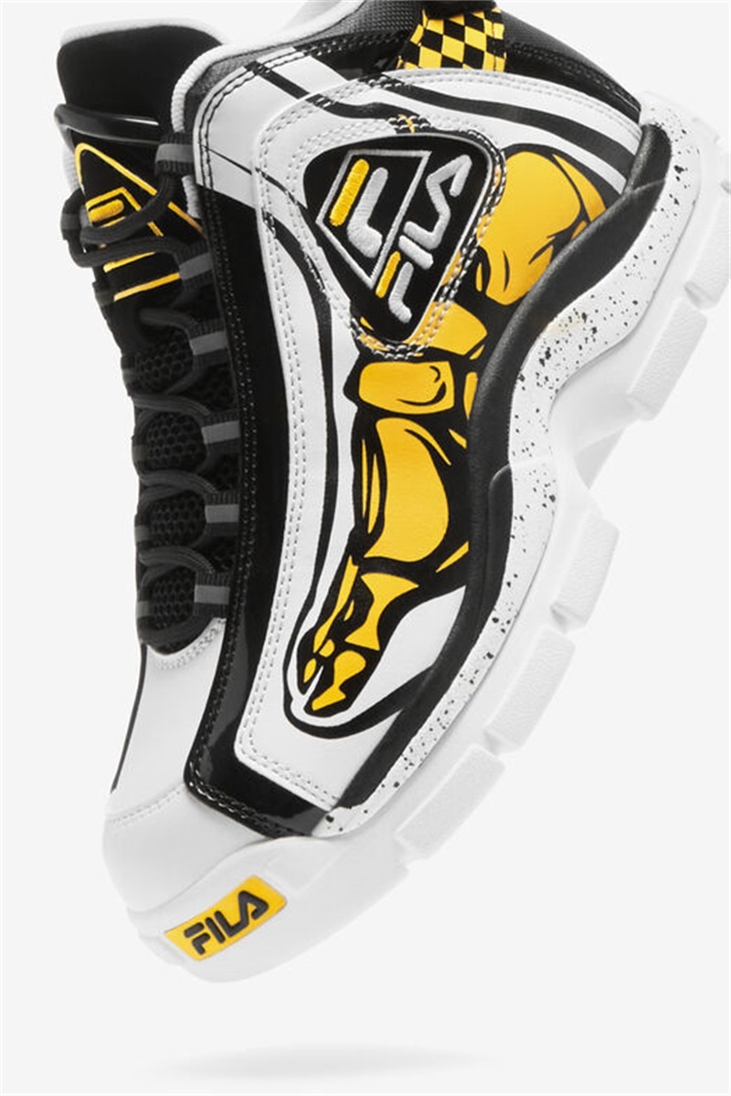 White / Black / Lemon Kids' Fila Grant Hill 2 Racing Shoes | Saudi Arabia-609374