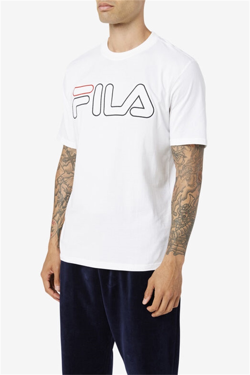 White / Black / Red Men's Fila Borough Tee | Saudi Arabia-832610