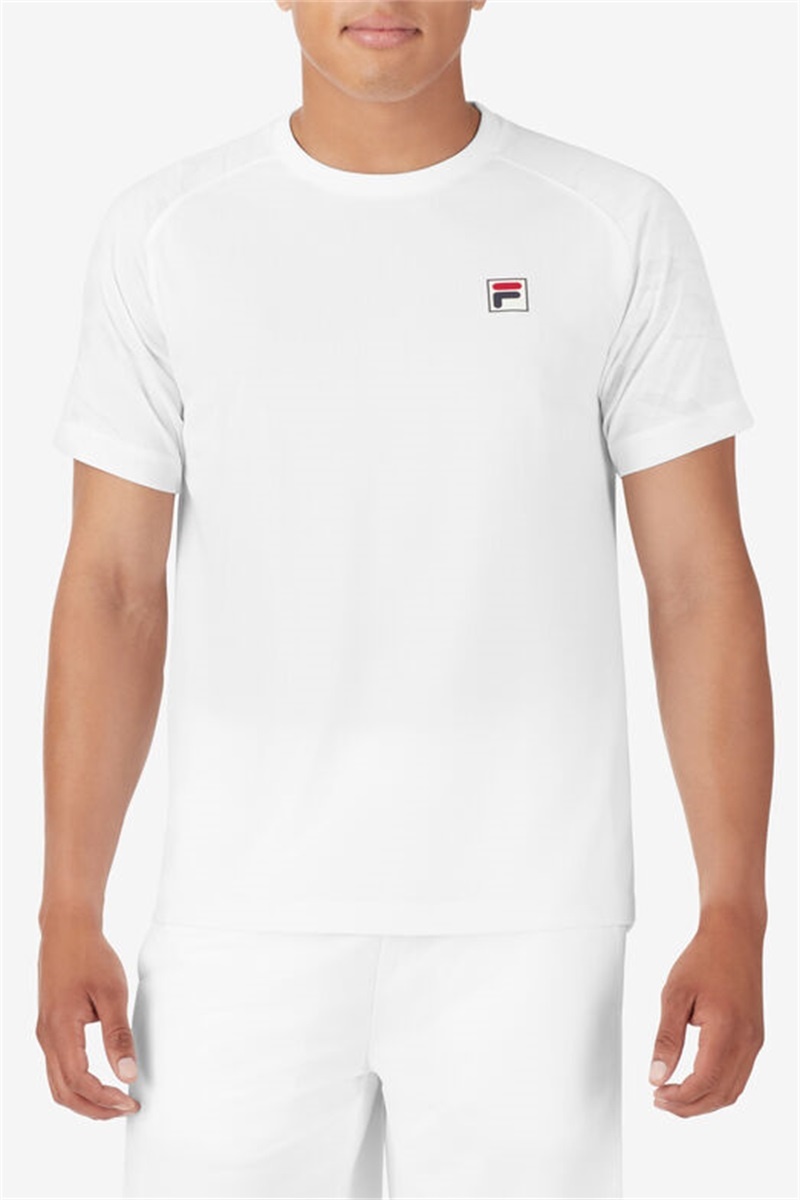 White / Camo Men's Fila Whiteline Short Sleeve Crew Shirts | Saudi Arabia-135098