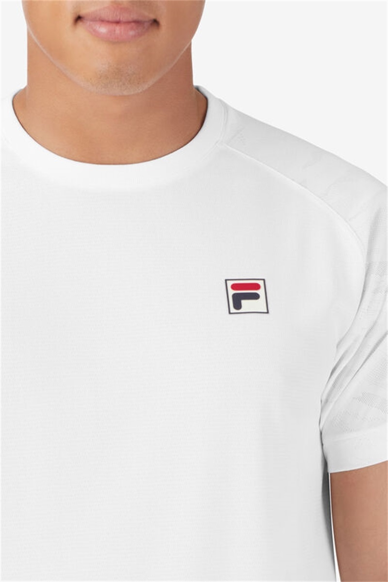 White / Camo Men's Fila Whiteline Short Sleeve Crew Shirts | Saudi Arabia-135098