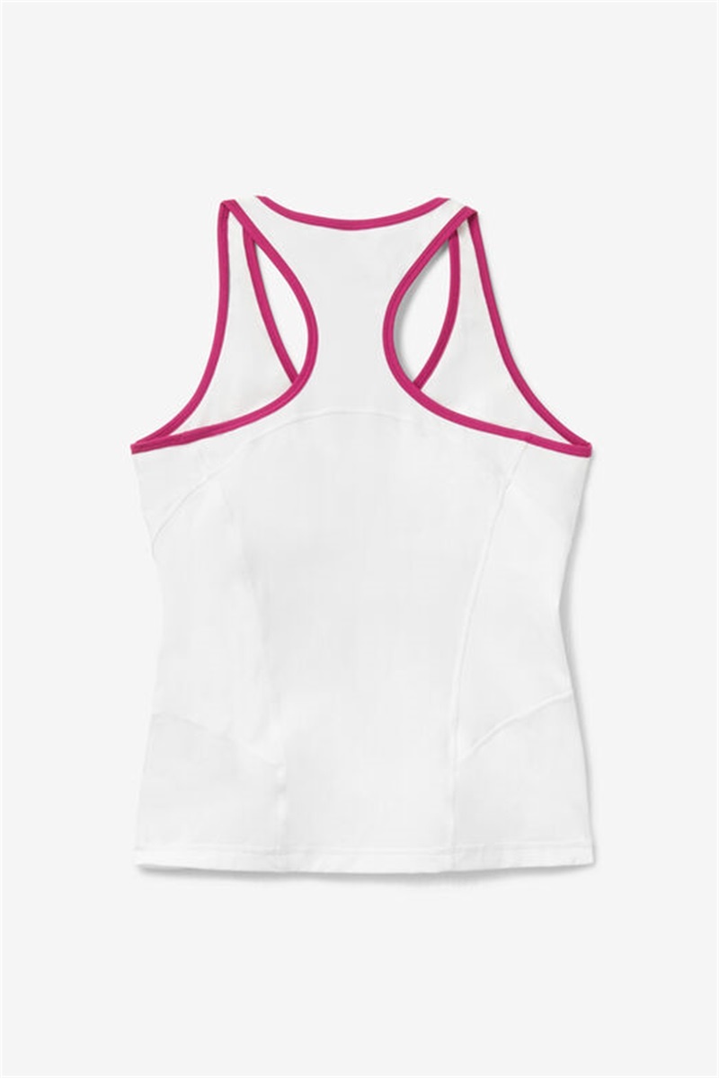 White / Fuchsia Women's Fila Baseline Racerback Tanks | Saudi Arabia-485097