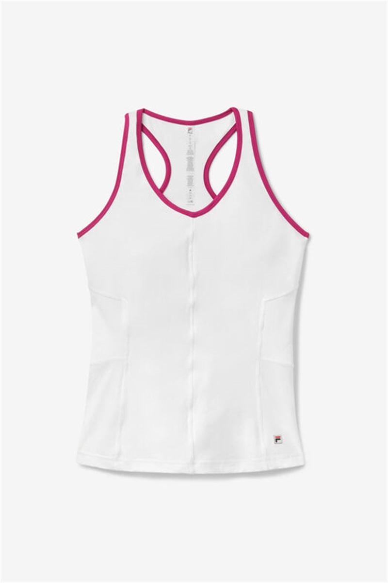 White / Fuchsia Women\'s Fila Baseline Racerback Tanks | Saudi Arabia-485097