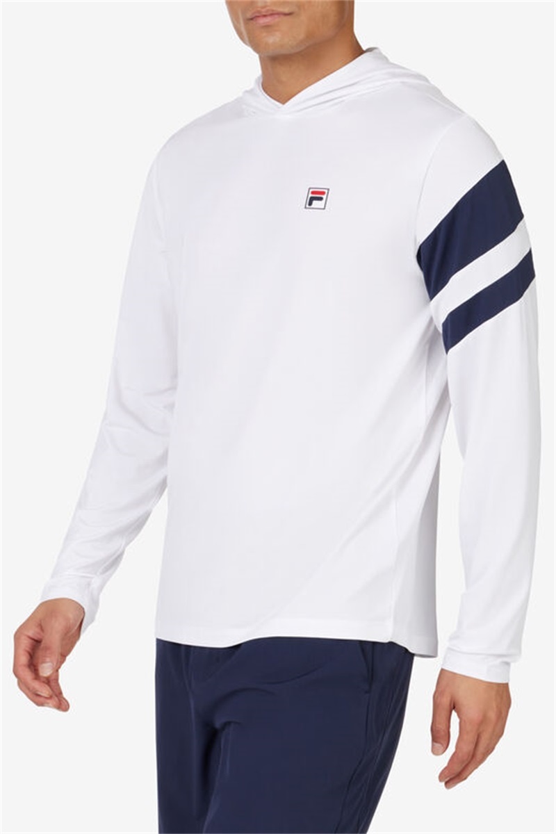 White / Navy Men's Fila Long Sleeve Hoodie | Saudi Arabia-402719