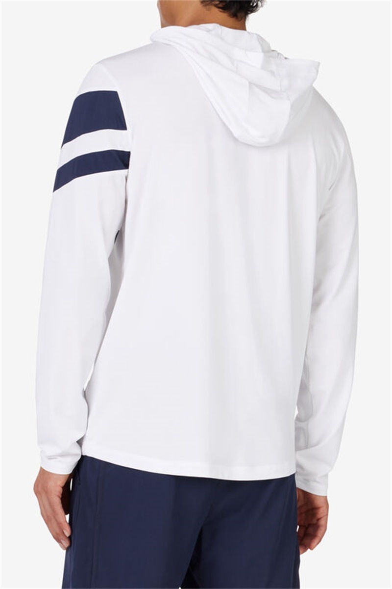 White / Navy Men's Fila Long Sleeve Hoodie | Saudi Arabia-402719