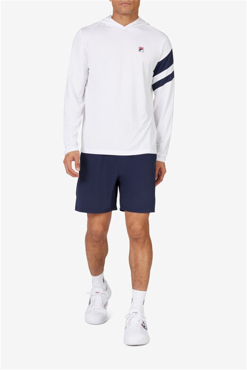 White / Navy Men's Fila Long Sleeve Hoodie | Saudi Arabia-402719