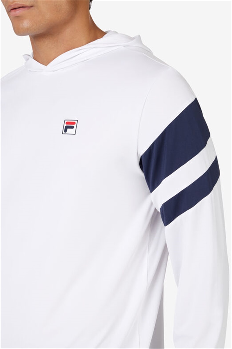 White / Navy Men's Fila Long Sleeve Hoodie | Saudi Arabia-402719