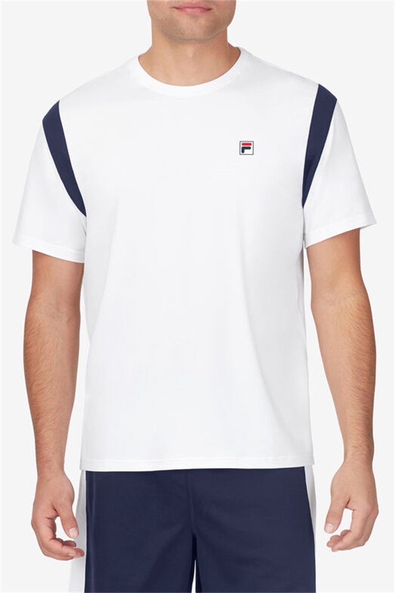 White / Navy / Blue Men's Fila Groundbreaker Short Sleeve Crew Shirts | Saudi Arabia-839742