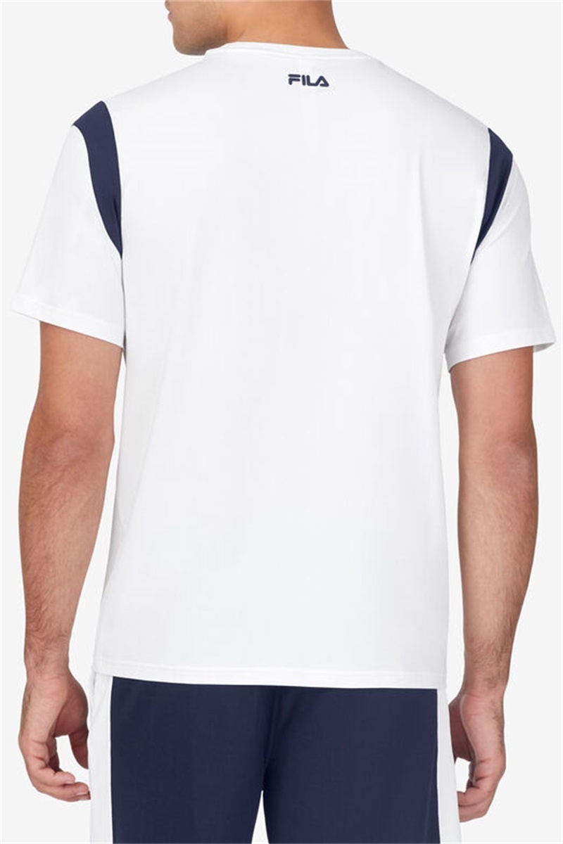 White / Navy / Blue Men's Fila Groundbreaker Short Sleeve Crew Shirts | Saudi Arabia-839742