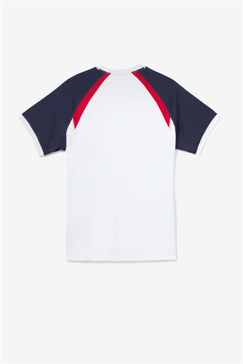 White / Navy / Red Men's Fila Essentials H Short Sleeve Crew Tops | Saudi Arabia-093716