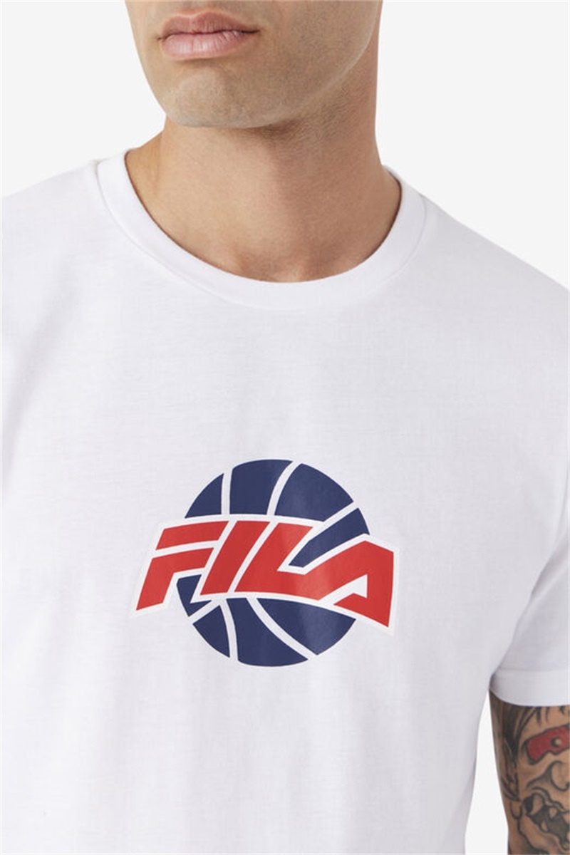 White / Navy / Red Men's Fila Nomi Tee | Saudi Arabia-159428