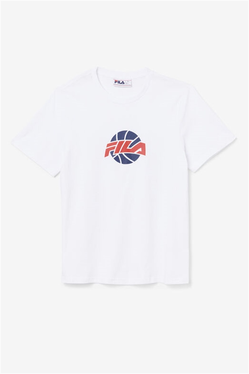 White / Navy / Red Men\'s Fila Nomi Tee | Saudi Arabia-159428