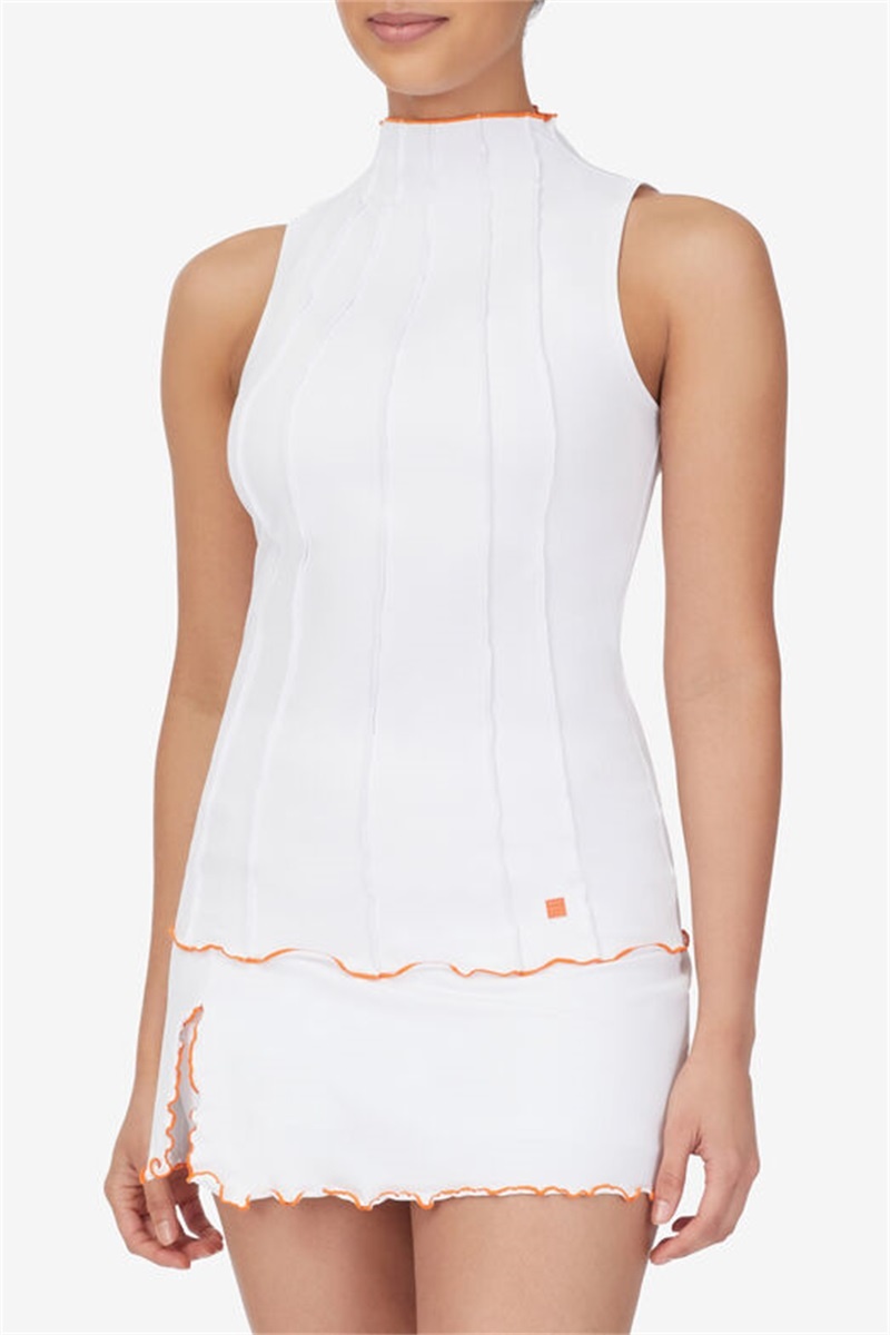 White / Orange Women's Fila Groundbreaker Full Coverage Tanks | Saudi Arabia-382604