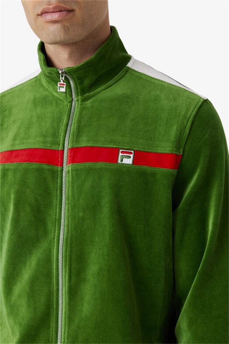 White / Red Men's Fila Ravid Velour Jackets | Saudi Arabia-904638