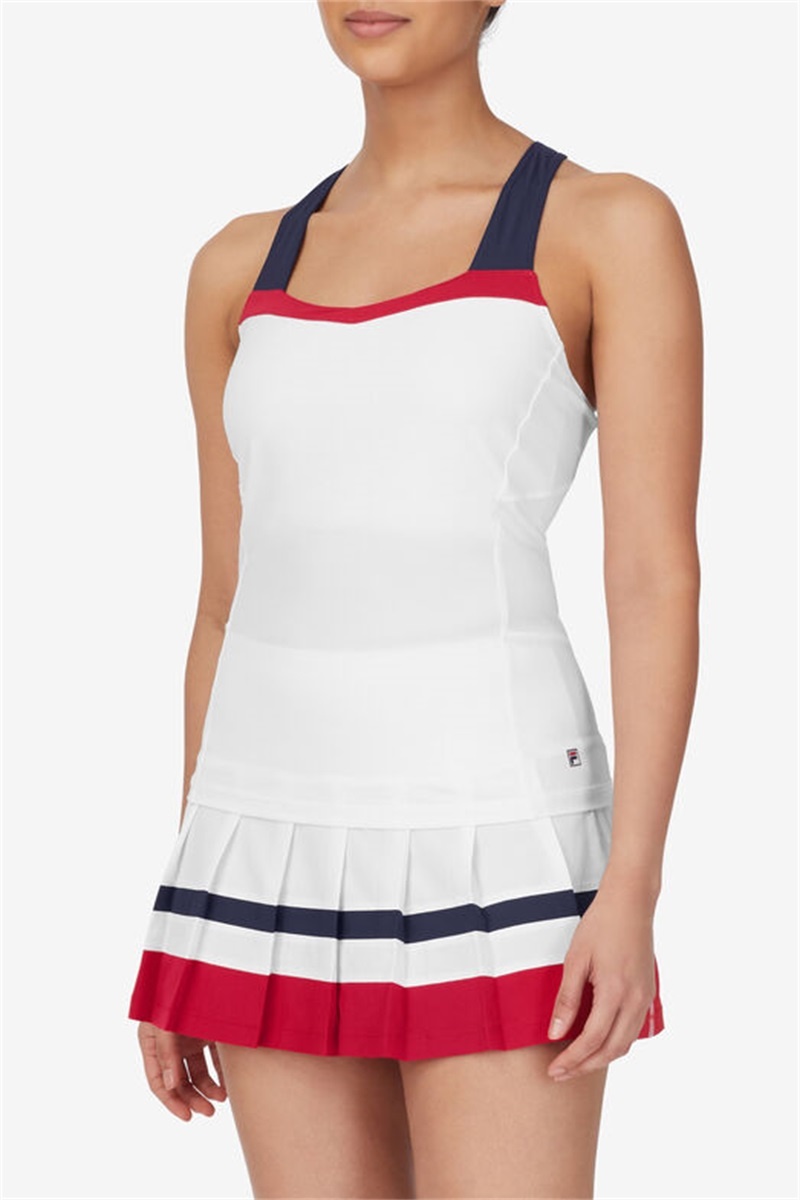 White / Red / Navy Women's Fila Essentials H Racerback Tanks | Saudi Arabia-324910