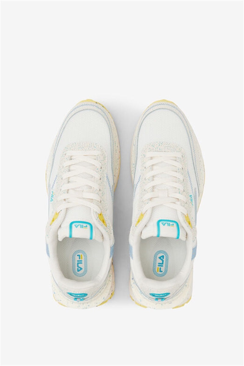 White / White / Blue Women's Fila Renno Green Splatter Sneakers | Saudi Arabia-389107