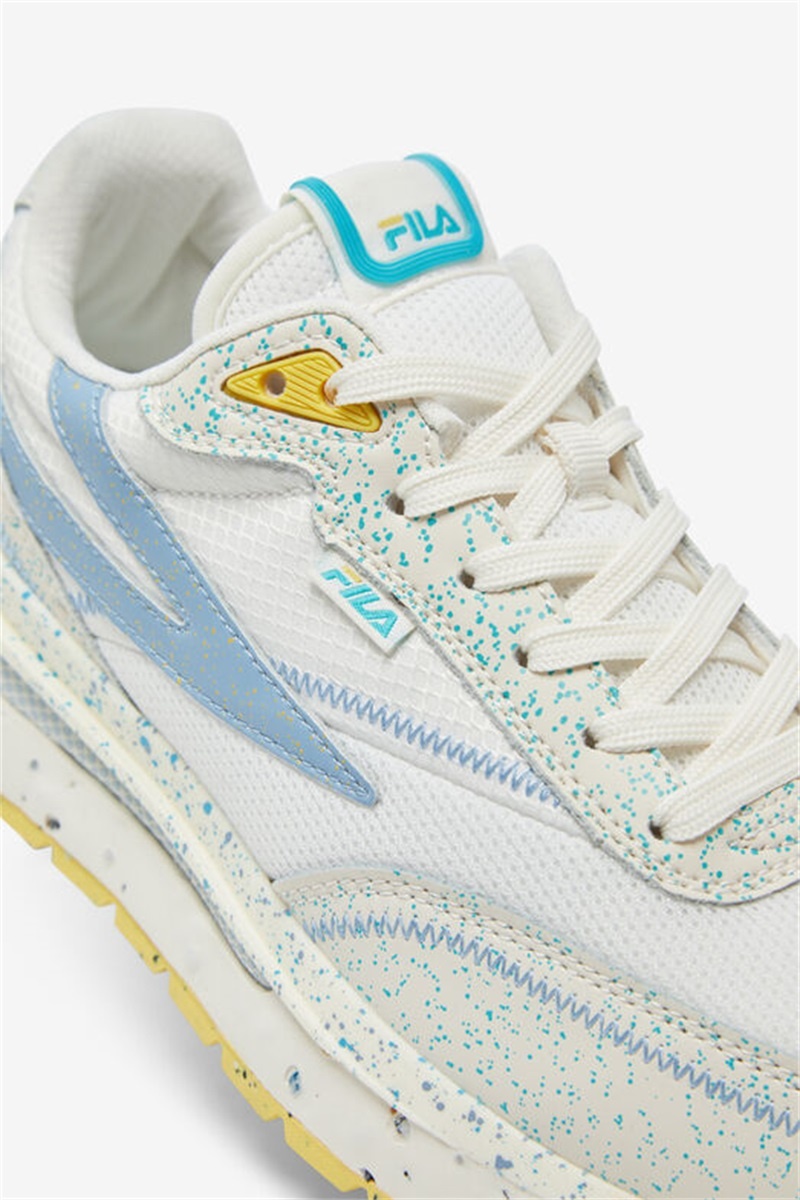 White / White / Blue Women's Fila Renno Green Splatter Sneakers | Saudi Arabia-389107