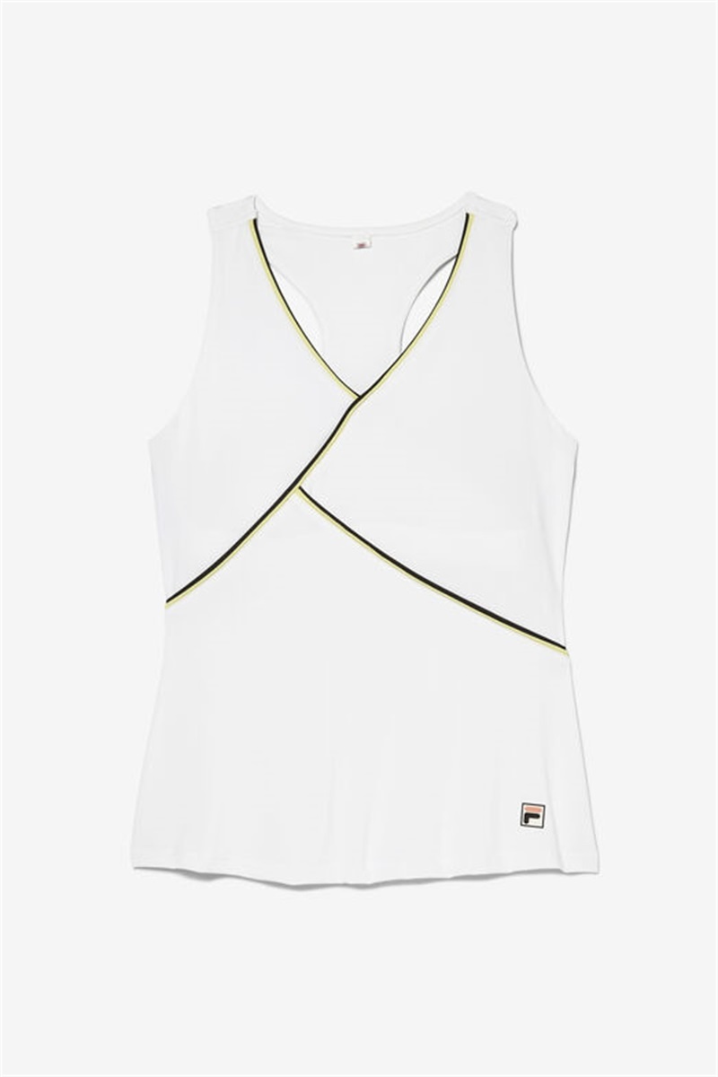 White / Yellow / Black Women\'s Fila Backspin Racerback Tanks | Saudi Arabia-540832