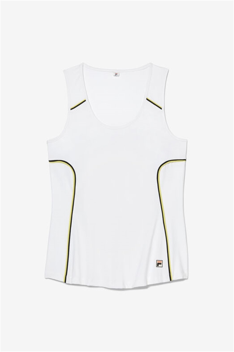 White / Yellow / Black Women\'s Fila Backspin Full Coverage Tanks | Saudi Arabia-526374