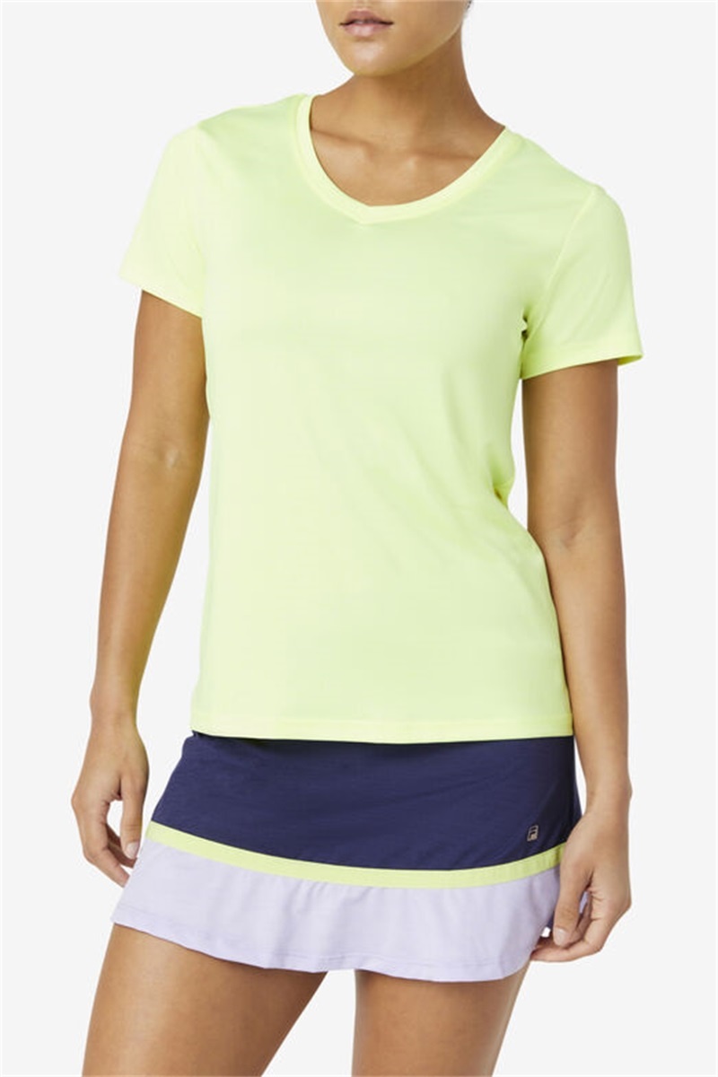 Yellow Women's Fila Pickleball Silky V-Neck Tops | Saudi Arabia-506284