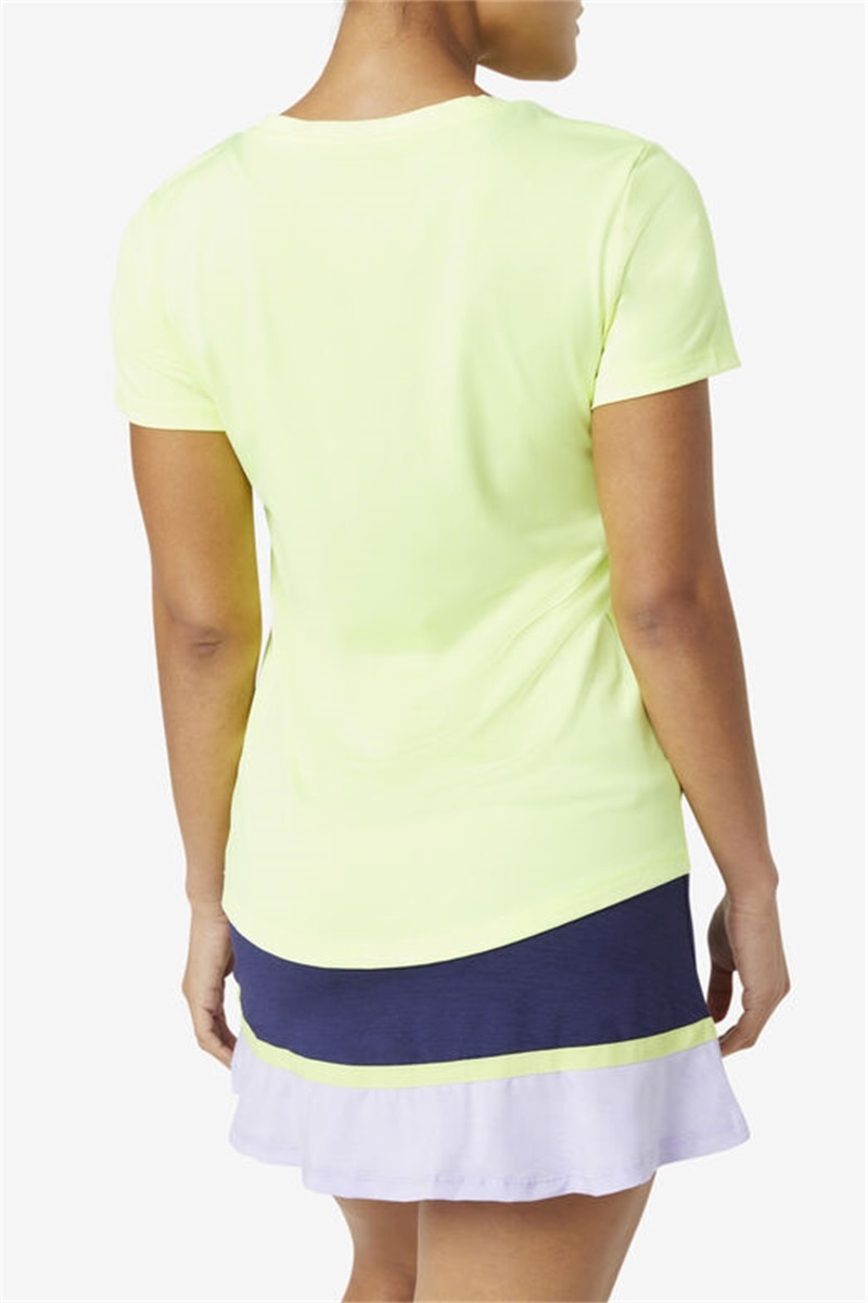 Yellow Women's Fila Pickleball Silky V-Neck Tops | Saudi Arabia-506284