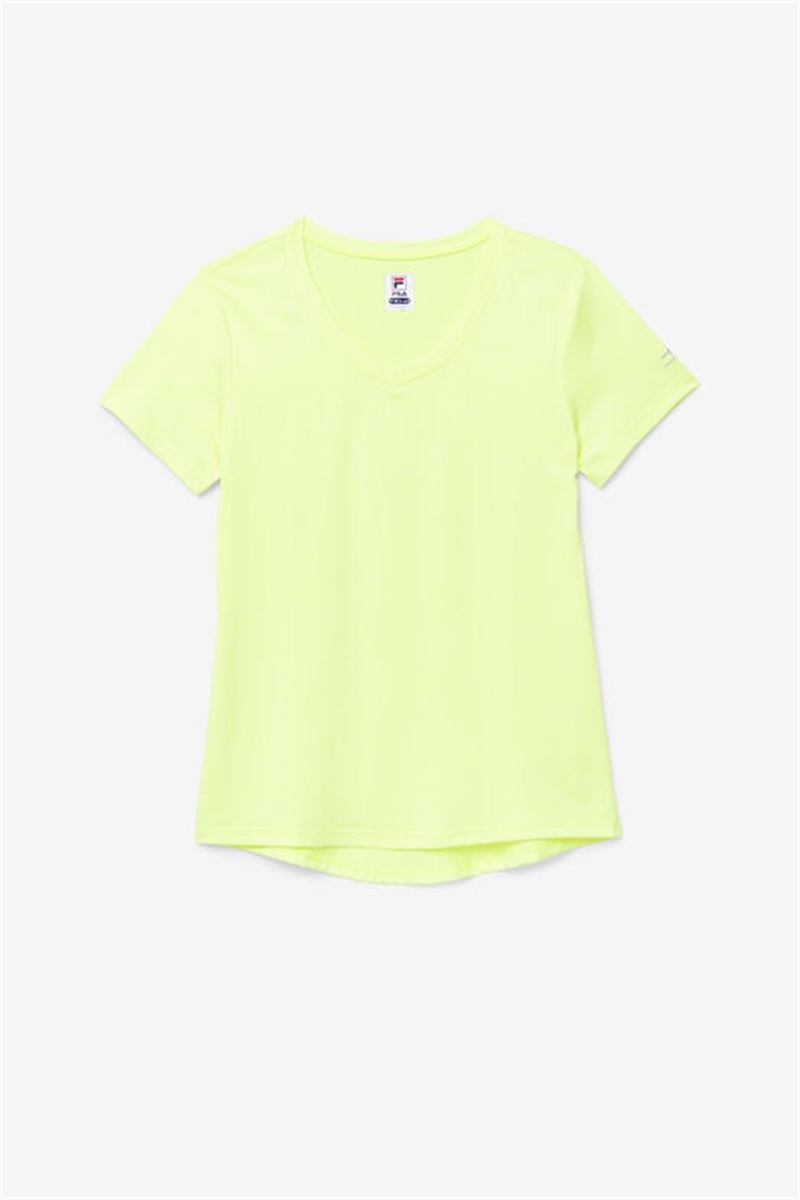 Yellow Women\'s Fila Pickleball Silky V-Neck Tops | Saudi Arabia-506284