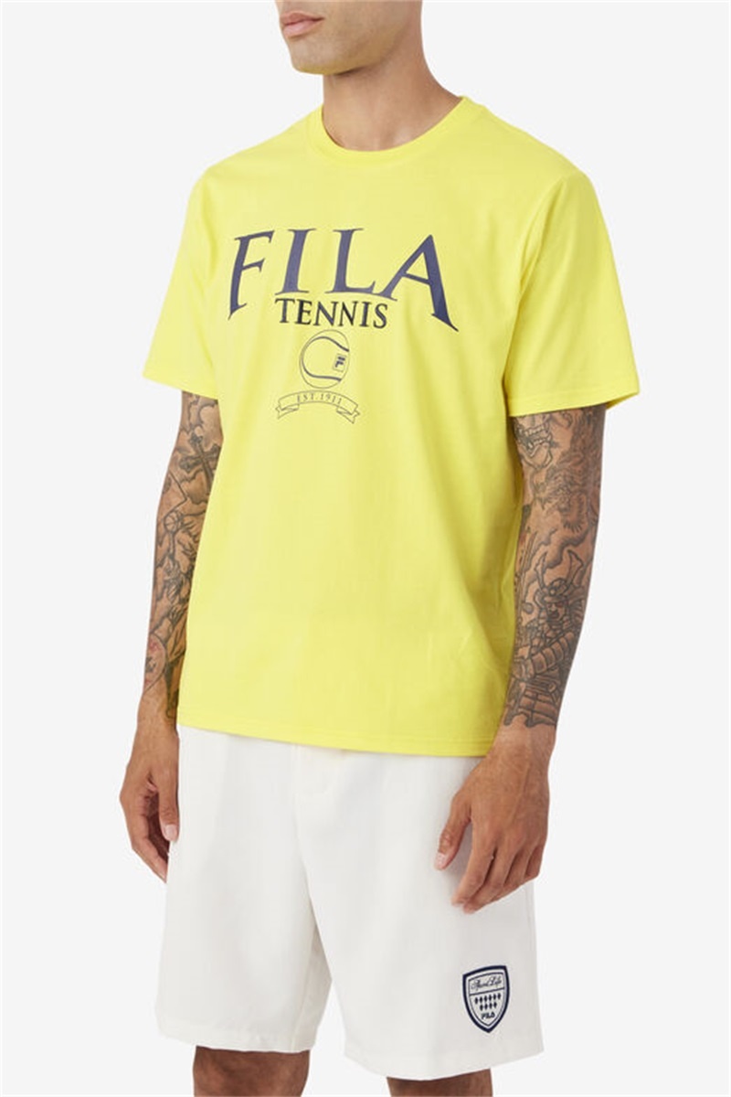 Yellow / Navy Men's Fila Saran Tee | Saudi Arabia-276534